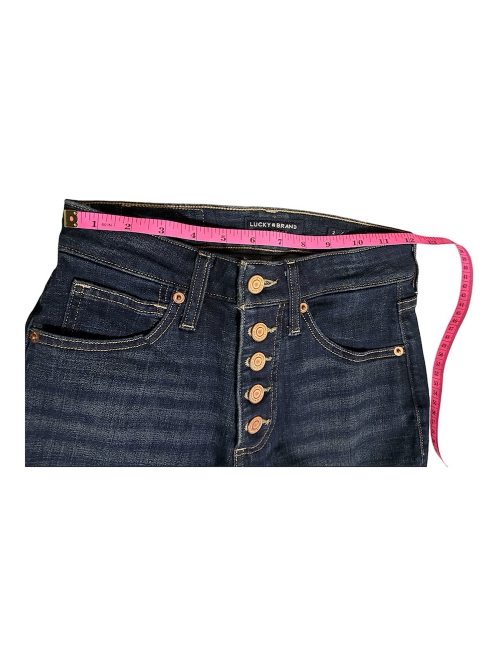 Lucky Brand Ava Mid Rise Skinny Jeans 2/26 Dark Wash Exposed Button Fly EUC - Picture 2 of 9